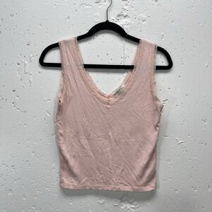 Fitz + Eddi Pale Pink‎ Lace Hem Ribbed Tank Top Vintage Y2K Women's Medium